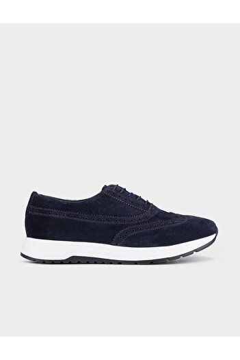 Cabani Genuine Leather Navy Blue Suede Men's Casual Shoes