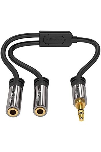 STOREMAX Ynsshoping – 3.5mm Y Splitter and Aux Distributor (1 × 3.5mm Plug – 2 × 3.5mm Sockets, Two Headphones