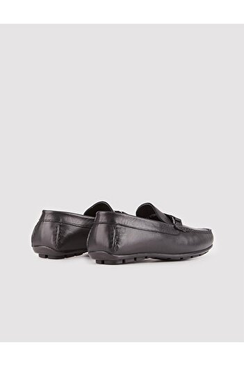 Cabani Γνήσιο Δερμάτινο Μαύρο Loafer - Ανδρικά Παπούτσια με Αξεσουάρ Badge