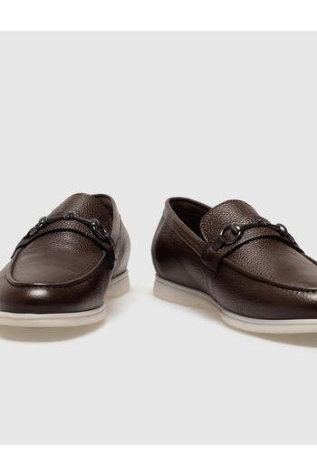 Cabani Genuine Leather Brown Buckle Men's Loafer