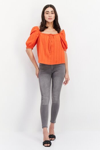 Sanctuary Women Square Neck Puffed Sleeve Crop Top, Red