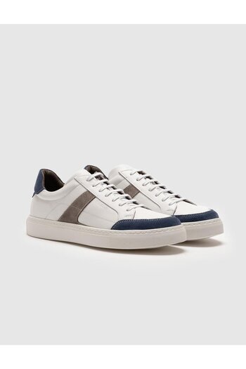 Cabani Genuine Leather White Lace-Up Men's Sports Shoes