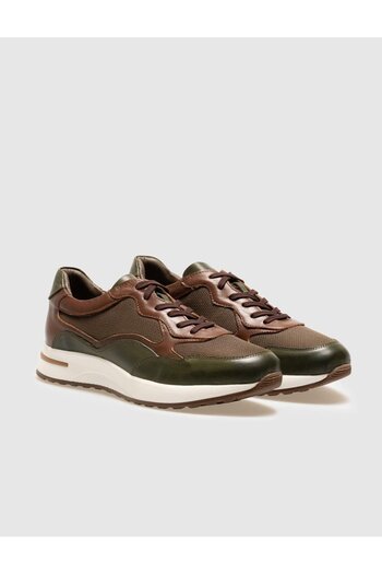 Cabani Genuine Leather Khaki Lace-Up Men's Sports Shoes