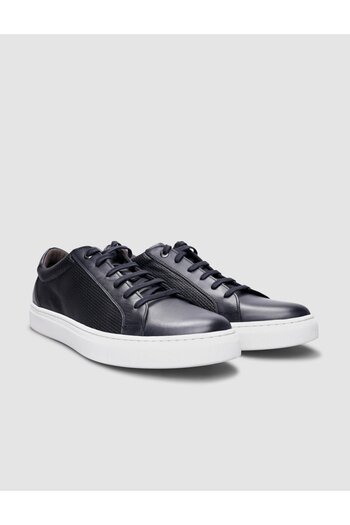 Cabani Navy Blue Lace-up 100% Genuine Leather Men's Sneakers