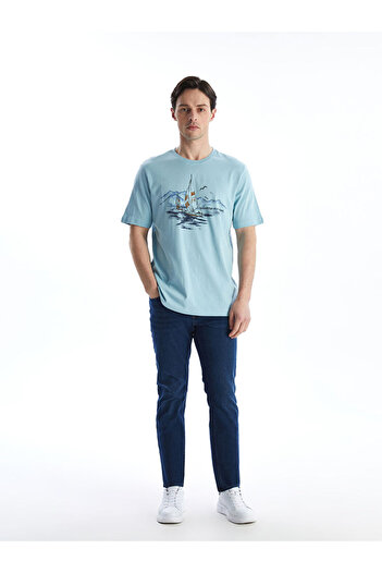 LC Waikiki Ανδρικό μπλουζάκι LCWAIKIKI Classic Crew με λαιμόκοψη κοντό μανίκι με στάμπα χτενισμένο βαμβακερό ανδρικό μπλουζάκι