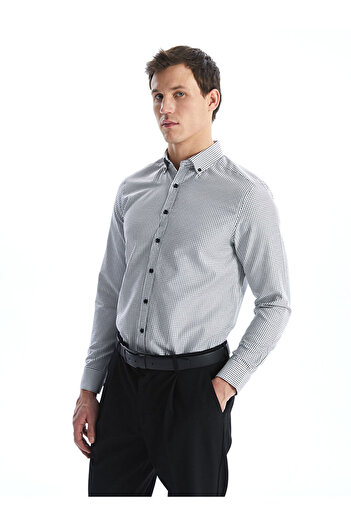 LC Waikiki LCWAIKIKI Formelles Herrenhemd aus Gabardine mit Karomuster und langen Ärmeln, Regular Fit
