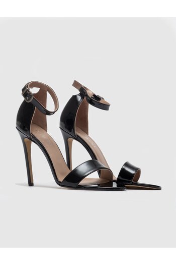 Cabani Genuine Leather Black Women's Heeled Shoes with Buckle Band Detail