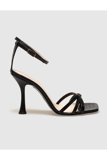 Cabani Genuine Leather Black Buckle Women's Thin Heeled Shoes