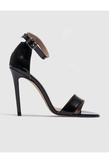 Cabani Genuine Leather Black Women's Heeled Shoes with Buckle Band Detail