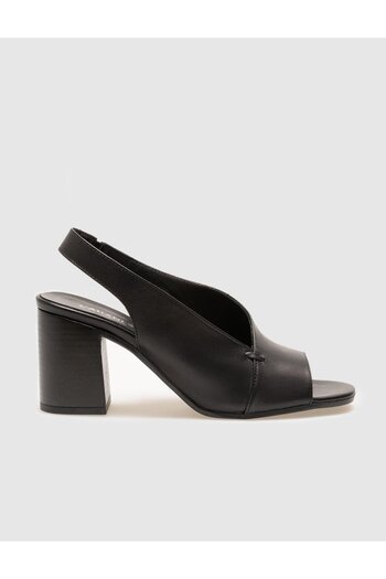 Cabani Genuine Leather Black Women's Thick Heeled Shoes