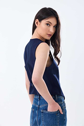 yeditepe fashion Kadın V Yaka Şık Dokuma Yelek Lacivert