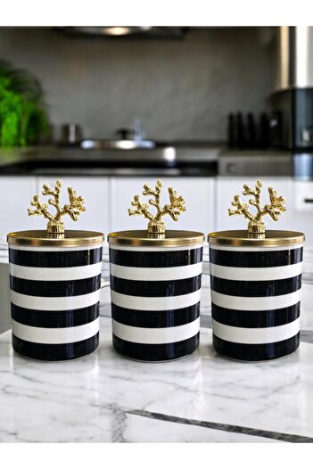 ferayhome Spice Rack 3-Piece Kitchen Accessory Cylinder Black Zebra Gold Coral - Ferme Home