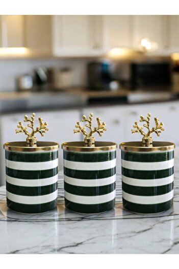 ferayhome Spice Rack 3-Piece Kitchen Accessory Cylinder Green Zebra Gold Coral - Ferme Home