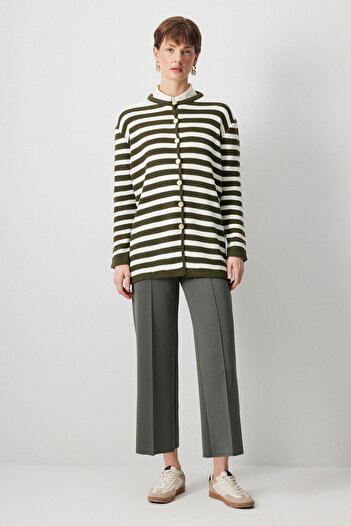 Touché Privé Gold Buttoned Striped Long Cardigan