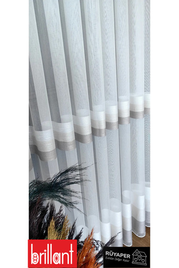Brillant New Season Cream Beige Mink Stripe Detail Does Not Want Ironing Frequently Pleated Heavy Gramaged Luxury Tulle Curtain