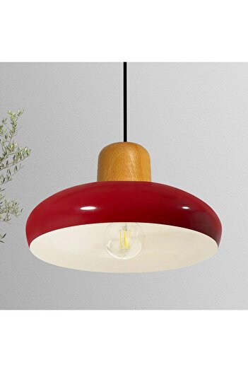Bamyum Androa-Holz Hängelampe Esstisch Rot Metall Ø40 cm, Pendelleuchte Esstisch