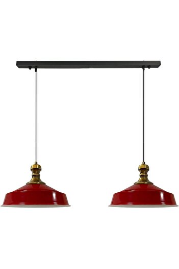 Bamyum Asletl-Knob Industrial Vintage Hängelampe  40 cm, Rot Metall Pendelleuchte 2 Flammige