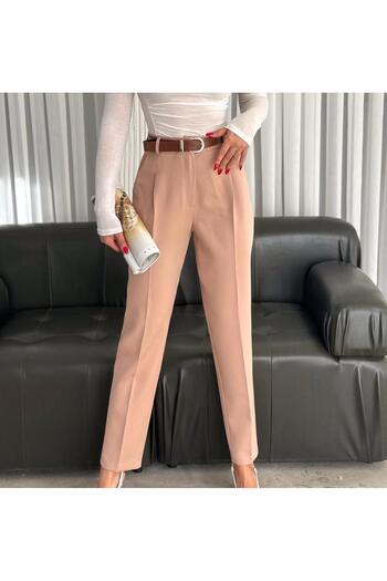 SUYA US WEAR Pleated Fabric Trousers with Belt Detail