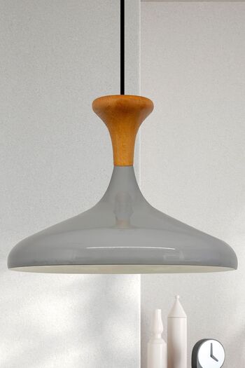 Bamyum Champion-Holz Industrial Vintage Hängelampe  35 cm, Grau Metall Pendelleuchte