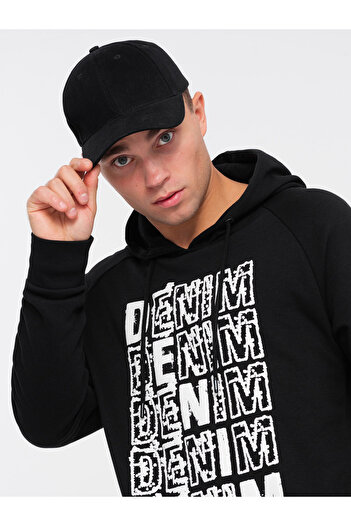 OMBRE Men's unlined kangaroo sweatshirt with hood and print - black V1 OM-SSPS-0158 L