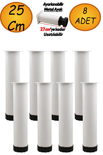NUBLADO Hobbit Adjustable Furniture Sofa Armchair Metal Support Riser White Leg Feet 25 cm 8 Pcs
