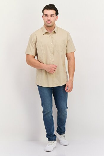 GAP Men Slim Fit Solid Short Sleeves Casual Shirt, Beige