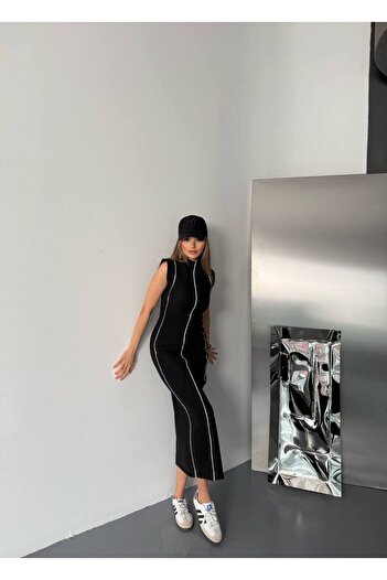 AFA Rochie otomană Garni cu dungi albe de lungime midi - Rochie sport elegantă