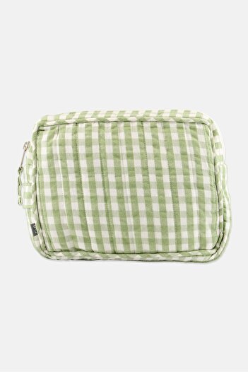 Muy Mucho Women Checkered Toiletry Bag 21 x 16 x 7 cm, Green