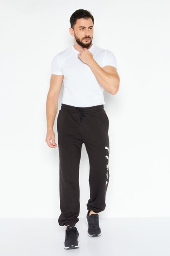 Puma Men Regular Fit Graphic Printed Sweatpants, Black