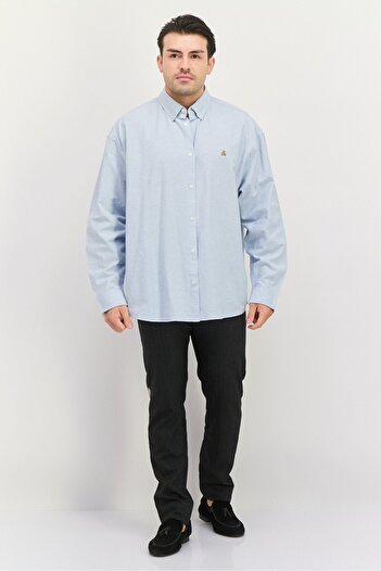 GAP Men Regular Fit Embroidered Long Sleeves Casual Shirt, Light Blue