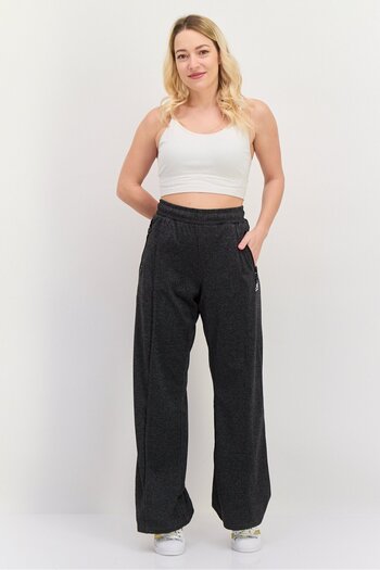 Kangol Women Regular Fit Brand Logo Wide Leg Pants, Dark Charcoal