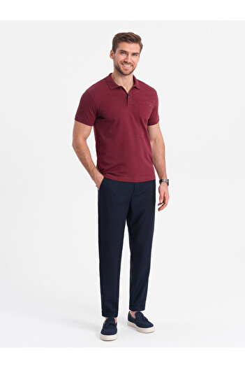 OMBRE Pánské chino kalhoty s elastickým pasem SLIM FIT - tmavě modrá V3 OM-PACP-0157 XL