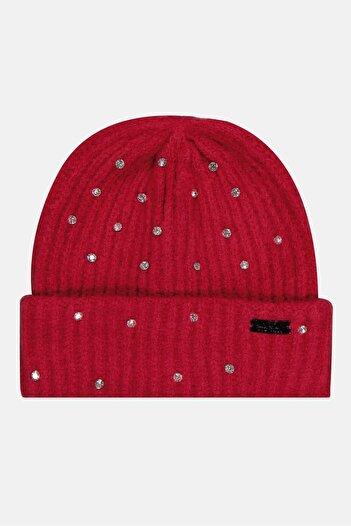 Nicole Miller Women Brand Logo Knitted Beanie Hat, Maroon