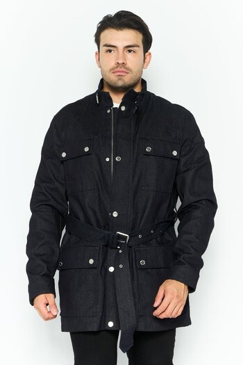 Michael Kors Men Plain Belted Denim Jackets, Dark Navy Blue