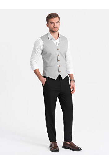 OMBRE Ανδρικό παντελόνι chino REGULAR FIT με λάστιχο στη μέση - μαύρο V4 OM-PACP-0157 XXL