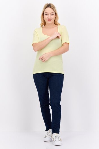 Scotch & Soda Women Square Neck Short Sleeve Ribbed Top, Yellow