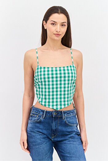 Pepe Jeans Women Square Neck Sleeveless Checkered Tank Top, Multicolor