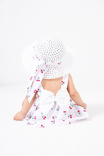 Bulut Baby Cherry Print Baby Girl Dress with Hat and Bow