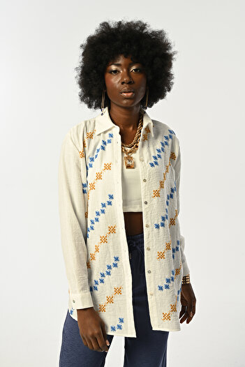 Orfeo Negro Women's Front Embroidered Oversize Cut Shirt