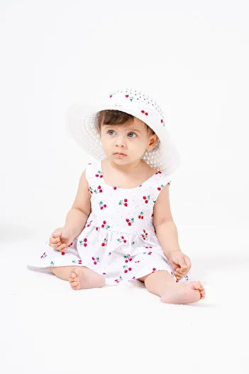 Bulut Baby Cherry Print Baby Girl Dress with Hat and Bow