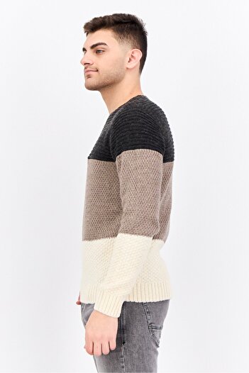 Sorbino Men Crew Neck Textured Long Sleeves Sweater, Cream