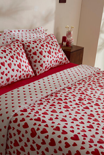 Karaca Home Amour Bliss %100 Pamuk Çift Kişilik Nevresim Takımı Kırmızı
