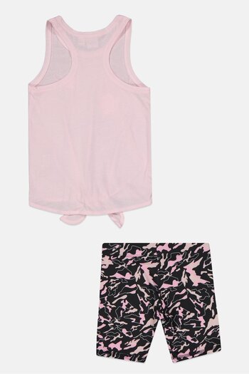 Puma Kids Girl 2 Piece Sleeveless Tank Top And Printed Shorts, Pink/Black Combo