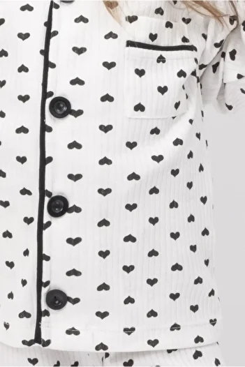 Bolly Baby Pajama Set Double Breasted Lapel Heart Printed Kids and Baby Sleepwear Set