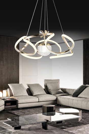 NZL Lighting Modern Kıvrımlı Tek Toplu Üç Renkli Krom Sarkıt Dron Ledli Avize Oturma Odası Sarkıt Avize ve Salon