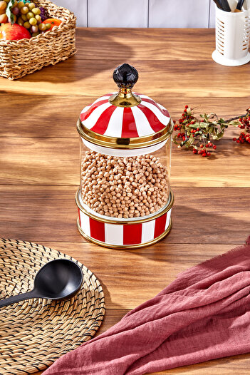Paçi Charmes Porcelain Glass Topped Red White Oversized Jar 2500 ml