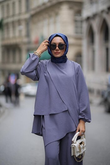 NS Moda Tesettür Fenne Takım Gri Model-512