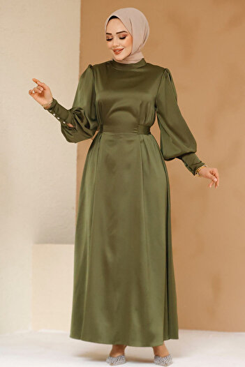 Neva Style Satin Khaki Hijab Evening Dress 61651Hk
