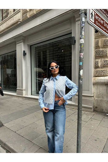 LB Laluna Butik Cămașă albastră din dantelă de damă