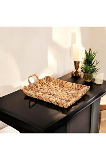 STOREMAX Goldwhirl Handmade Water Hyacinth Decorative Tray with Wicker Handles Small Size (29Cm*23Cm*4Cm) Trendflash 467